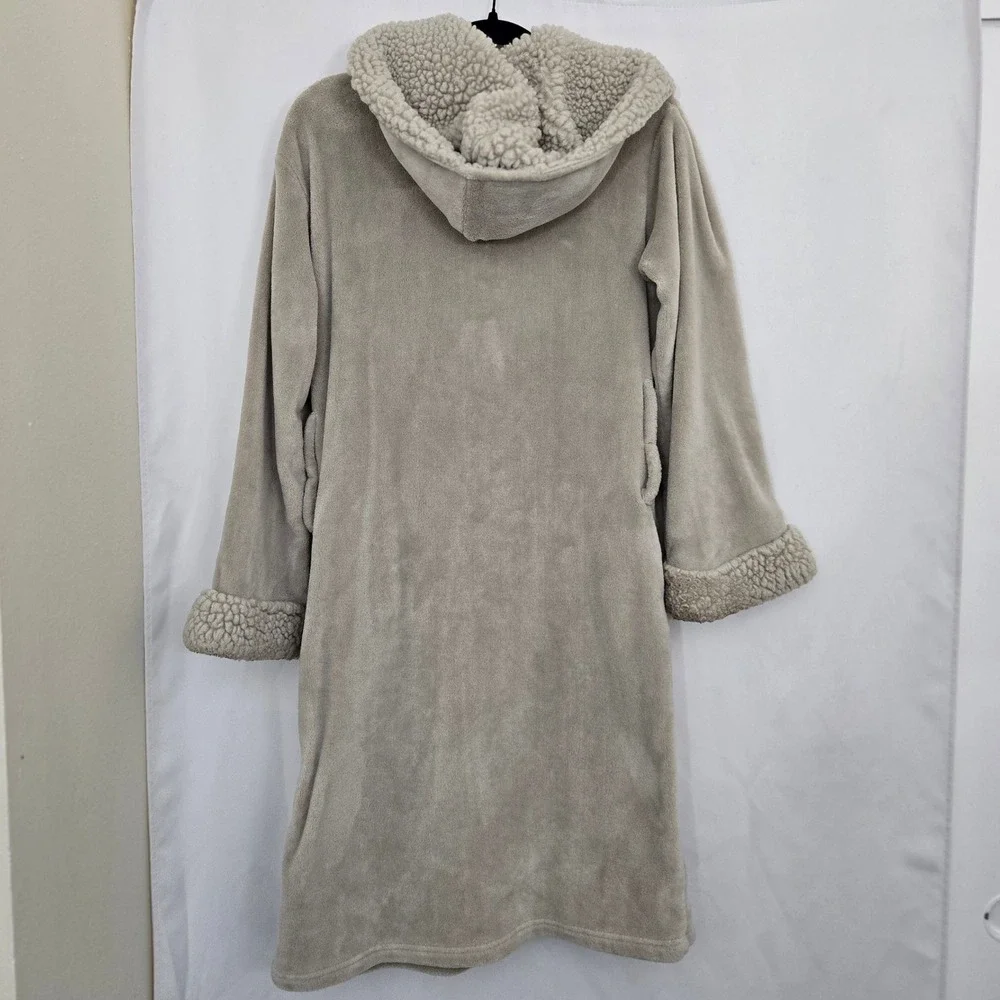 Pottery Barn S Plush Fleece Sherpa Lined Hooded Robe Gray MISSING BELT‎
